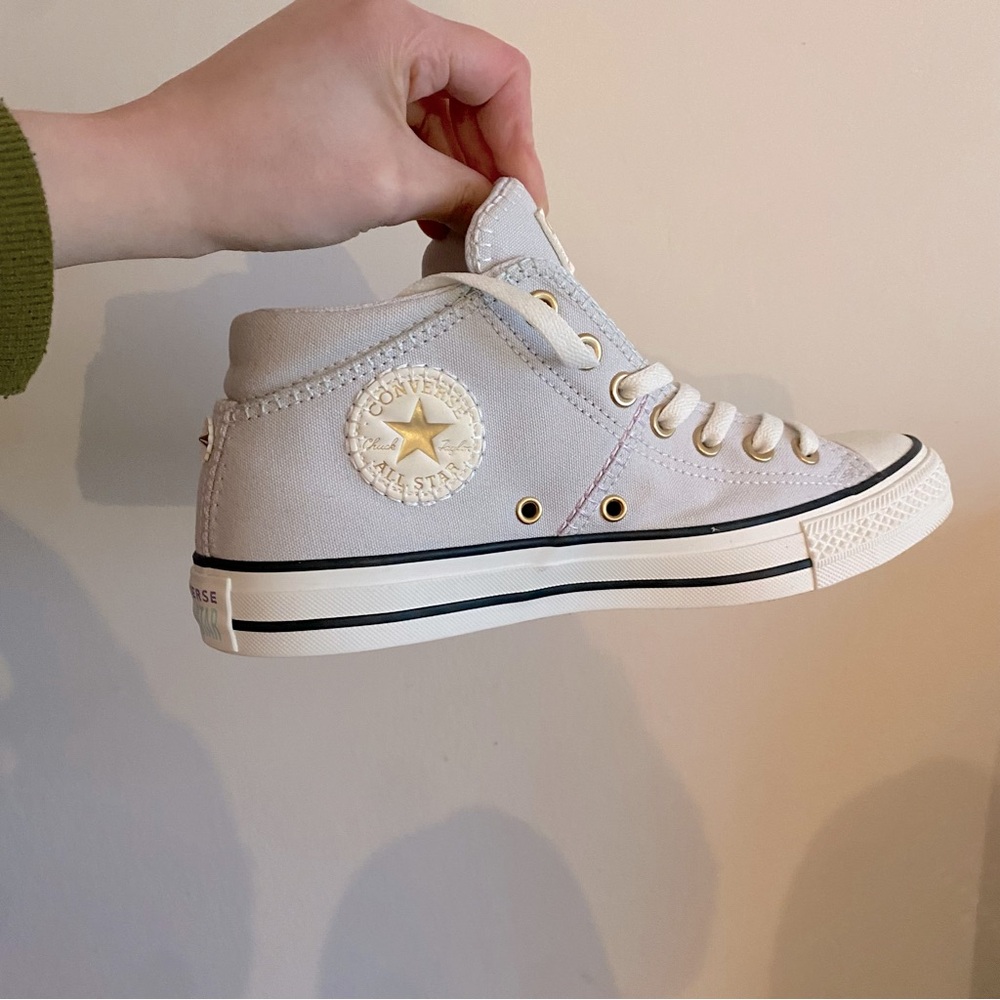 Converse Light Blue/Grey Sneakers with Embroidered Stitch and Gold Tone Hardware